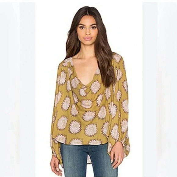 Free People Floral Cowling Around Top Draped Flowy Balloon Sleeve oversized - Picture 8 of 8